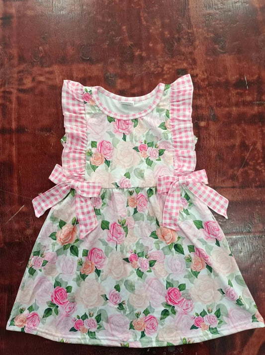 custom moq 5 eta 5weeks mix size girls clothes pink floral sleeveless dress