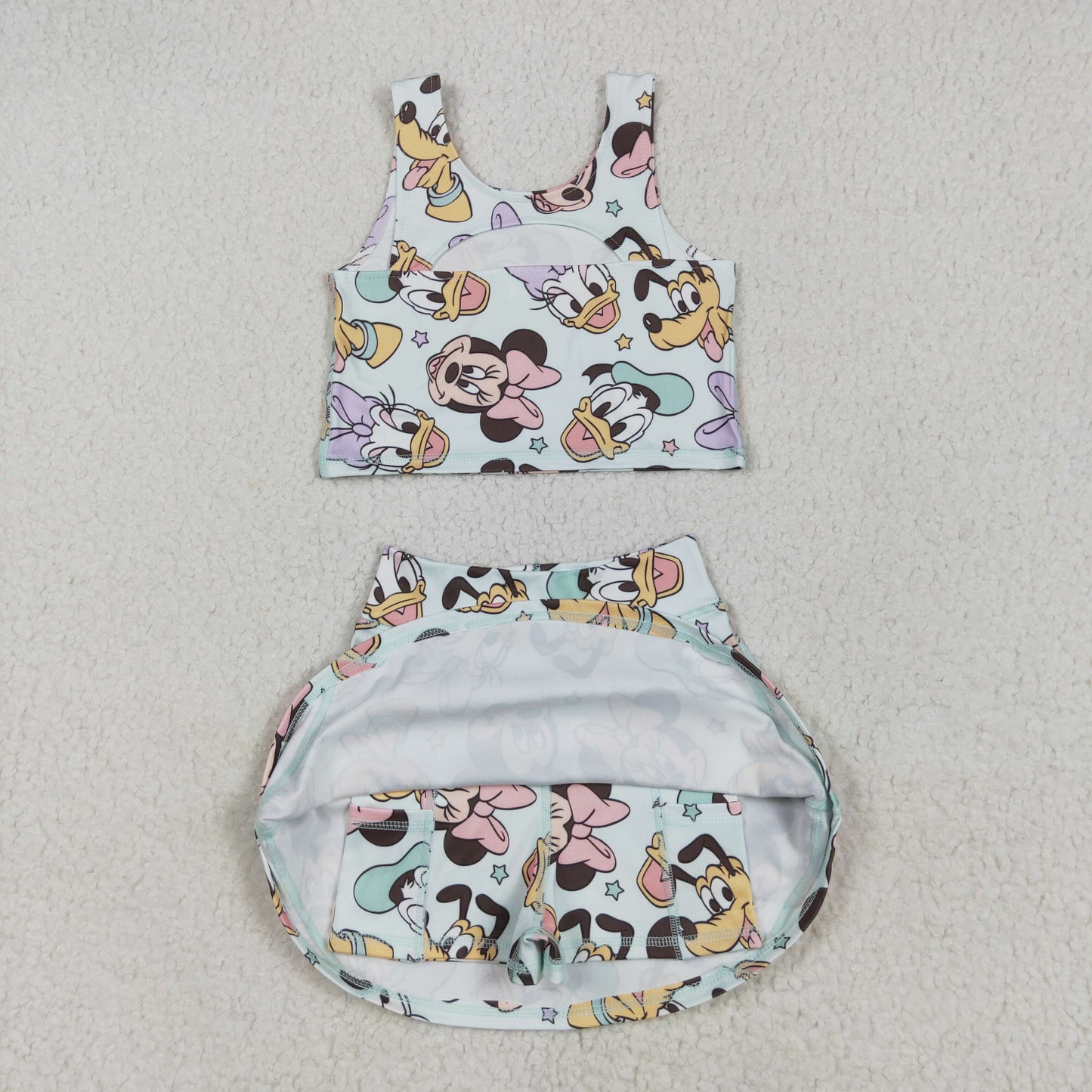 RTS NO MOQ GSD2353 Mickey Donald Duck star vest skirt yoga set
