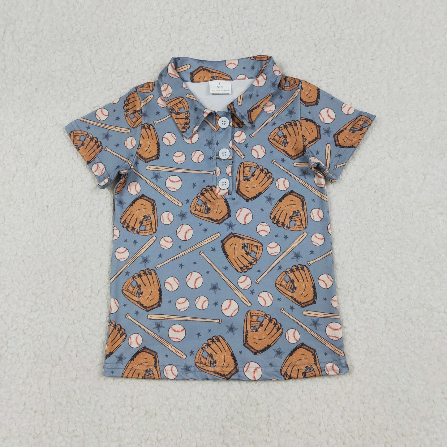 RTS NO MOQ（In Stock) Baseball Glove, Blue Button-Down Short-Sleeve Shirt with Star Design