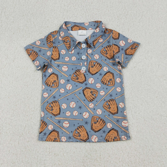 RTS NO MOQ（In Stock) Baseball Glove, Blue Button-Down Short-Sleeve Shirt with Star Design