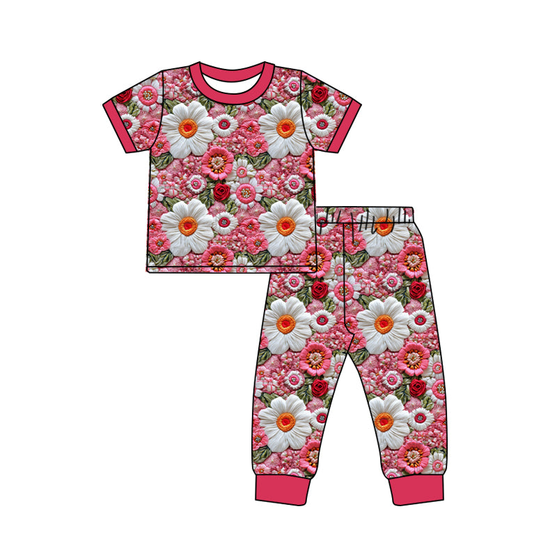 Custom moq 3 eta 7/8week moq 5 eta /4/5week floral rose red Short Sleeve Pants Set