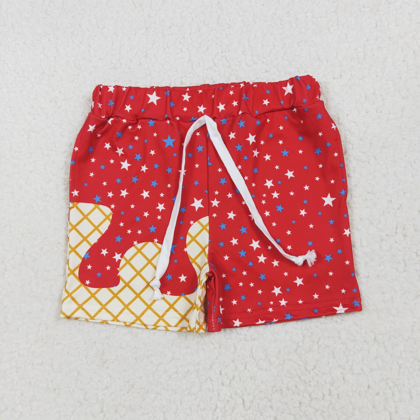 RTS NO MOQ SS0612 National Day Waffle Star Red Pocket Shorts