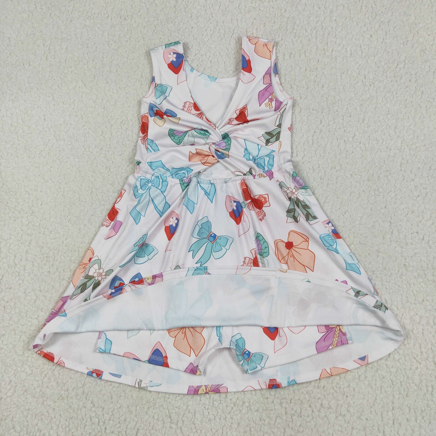 RTS NO MOQ GSD2049 Beige sleeveless yoga dress with cartoon character bow pattern