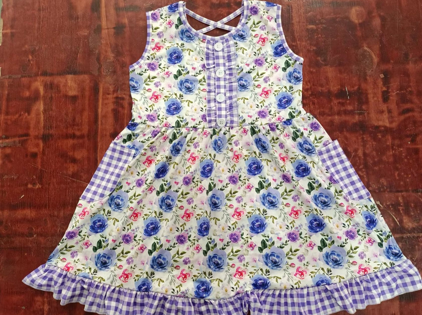 custom moq 5 eta 5weeks mix size girls clothespurple floral sleeveless dress