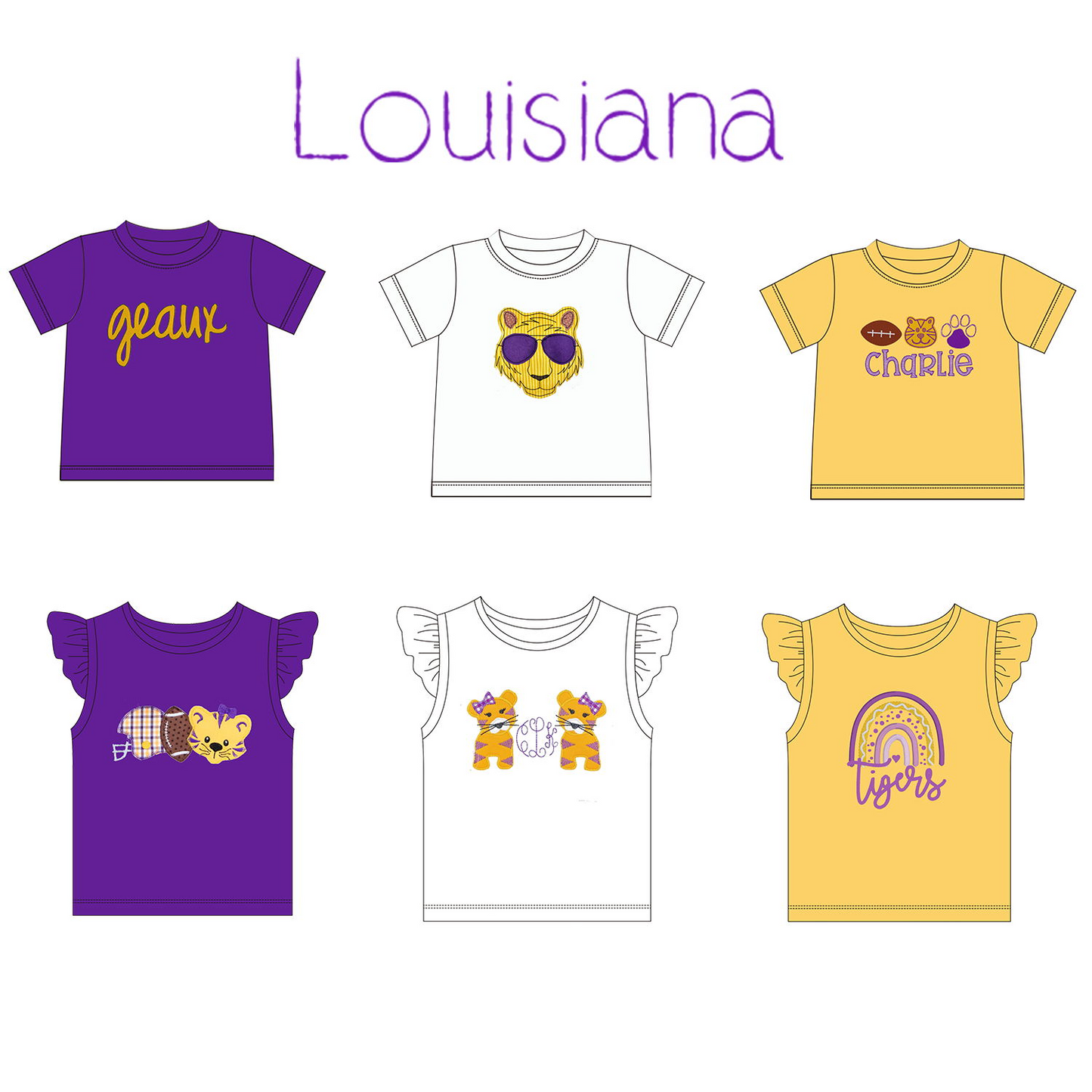 Custom team LSU tiger boys tops collection moq 5 each style  eta 4-5week custom team lsu style