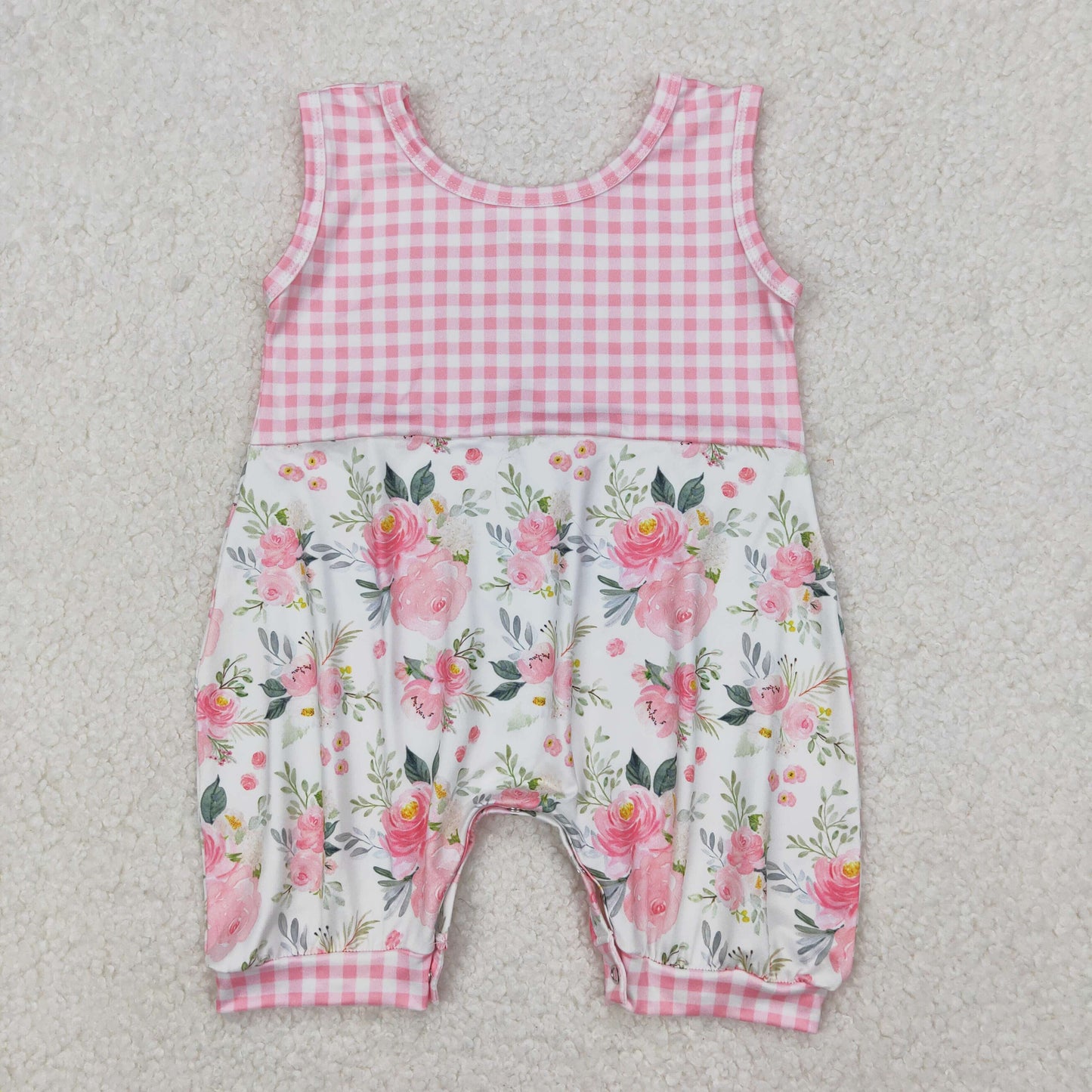 RTS NO MOQ ETA 5/7days arrived SR2678 Flower and leaf pink plaid vest jumpsuit