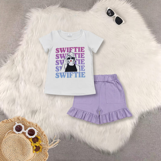 RTS NO MOQ Sibling baby girls clothes swiftie short sleeve shorts sets and Top and shorts