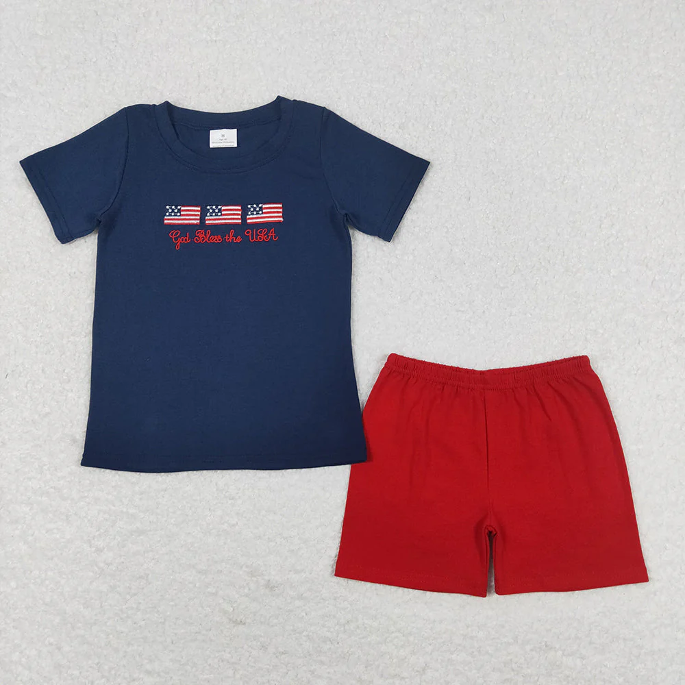 Baby Kids 4Th Of July Flags Sibling Summer Shorts Clothes Sets