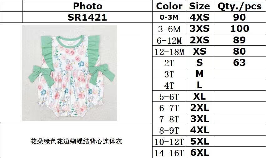 RTS no moq SR1421 Flower green lace bow vest jumpsuit