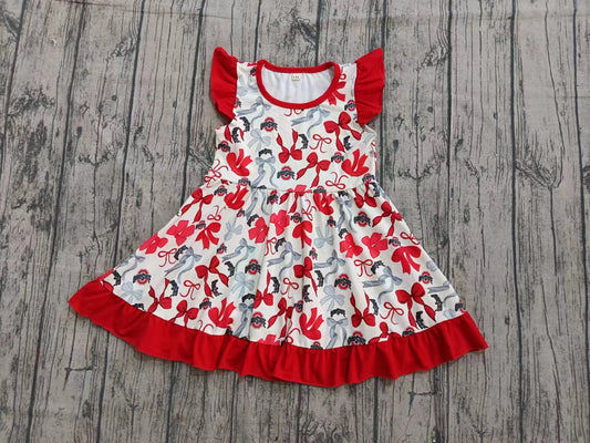 Custom moq 5 eta 6-7weeks baby girl clothes team red flying sleeve dress-25.9.13