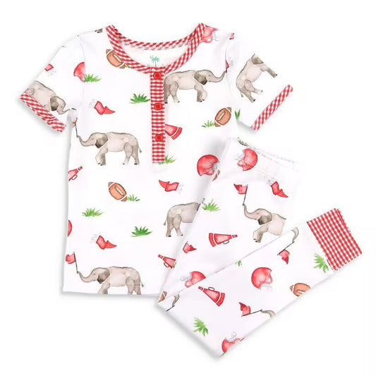 Custom moq 3 eta about 6-8 weeks  baby girls clothes elephant red Short Sleeve Long Pants Pajama Set