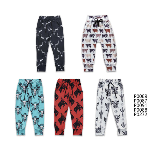 RTS NO MOQ Baby Boys Hand-painted Bull Head-Horse Pattern Drawstring Trousers