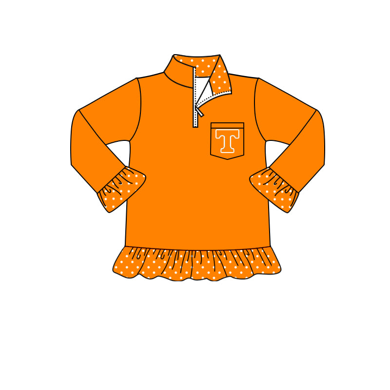 custom moq 3 eta 6-8weeks baby girls clothes school colors are orange pullover long sleeve top