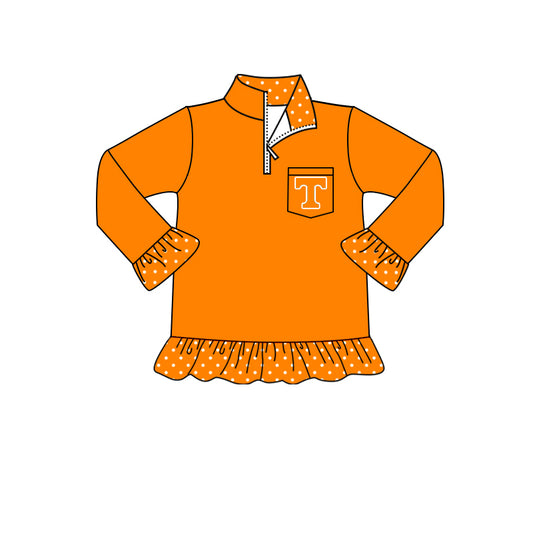 custom moq 3 eta 6-8weeks baby girls clothes school colors are orange pullover long sleeve top