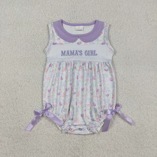 RTS NO MOQ（In Stock) SR3591 Embroidered Mama's Girl Purple Bow Flower Vest Jumpsuit