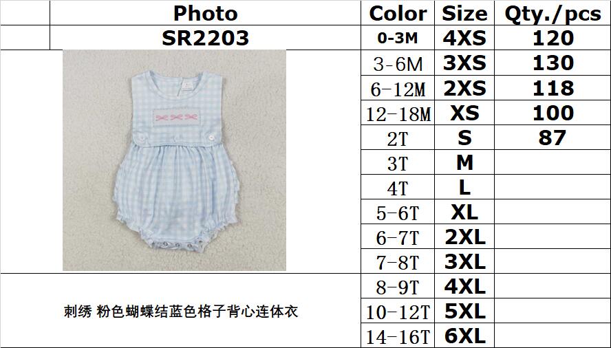 RTS NO MOQ ETA 5/7days arrived SR2203 Embroidered pink bow blue plaid vest jumpsuit