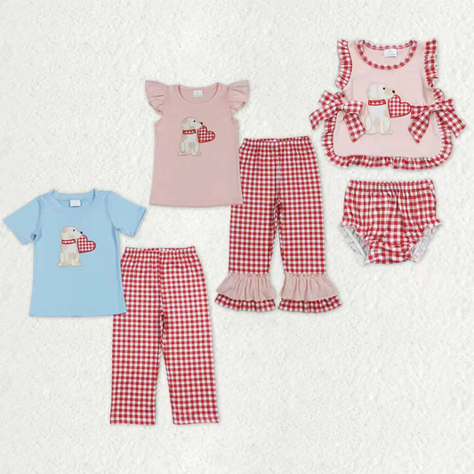 RTS NO MOQ Sibling baby boy girl clothes embroidery love short-sleeved pants suit & brief sets