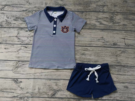 custom moq 5 eta 4-6weeks summer baby boys clothes team  navy blue short sleeve shorts set