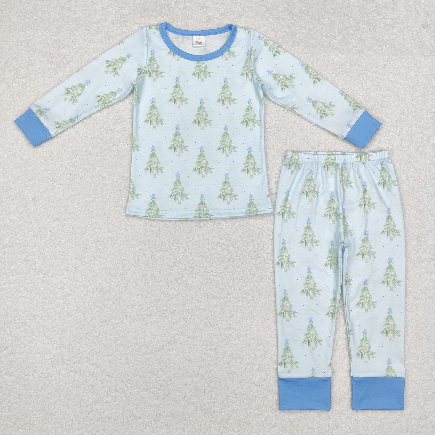 bamboo rts no moq BLP0639 Modal Christmas tree star blue long-sleeved trousers pajama set