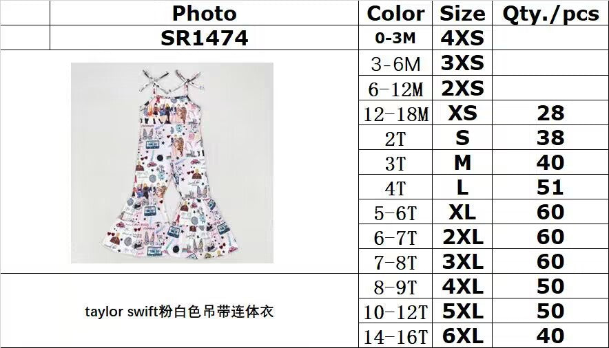 RTS no moq SR1474 Taylor Swift pink and white suspender jumpsuit