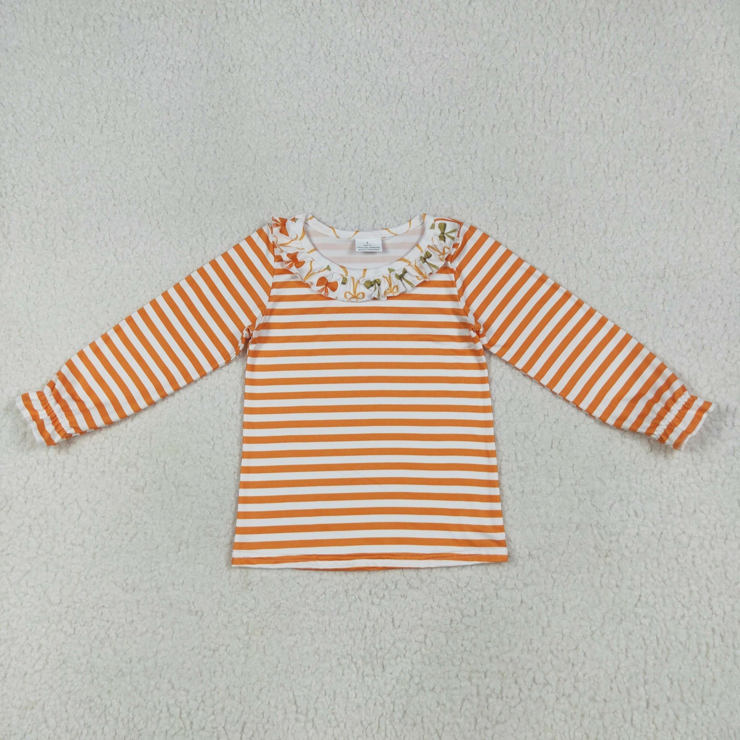RTS NO MOQ（In Stock) GT1074 Orange striped bow pattern lace long sleeve top