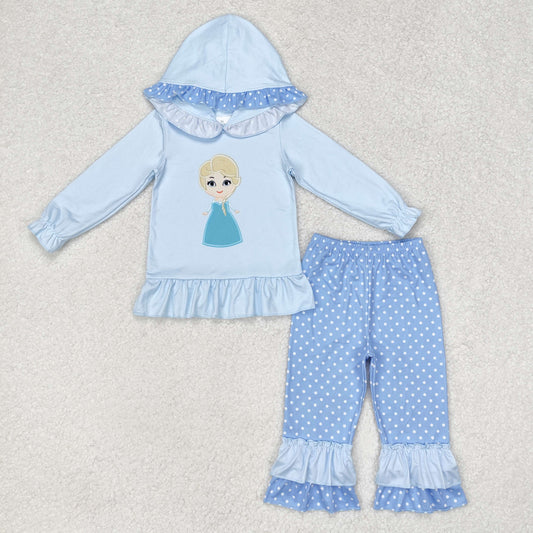 rts no moq GLP1289 Disney Princess Blue Hooded Polka Dot Pants Set