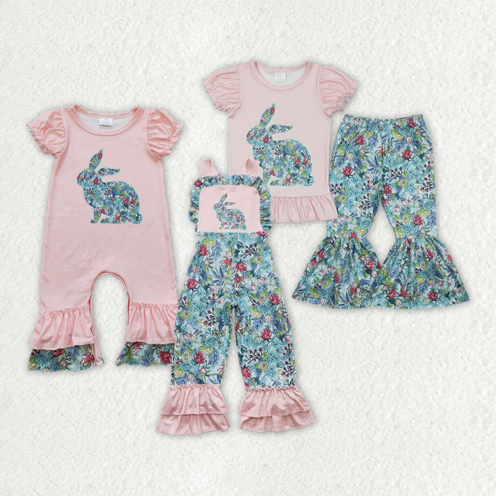 RTS baby girls clothes easter short Sleeve pants sets romper jumpsuit