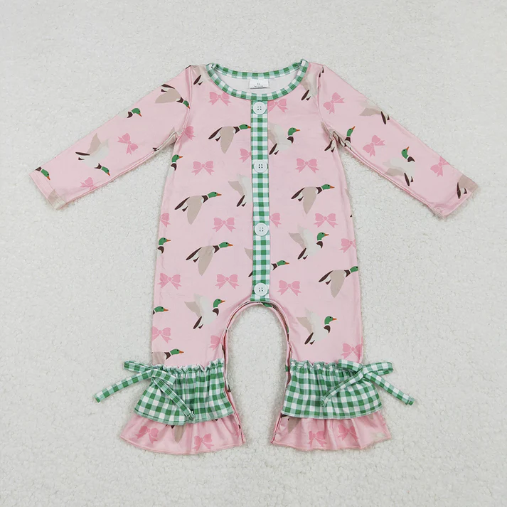 RTS NO MOQ Baby Girls Duck Pink long-sleeved trousers suit & romper
