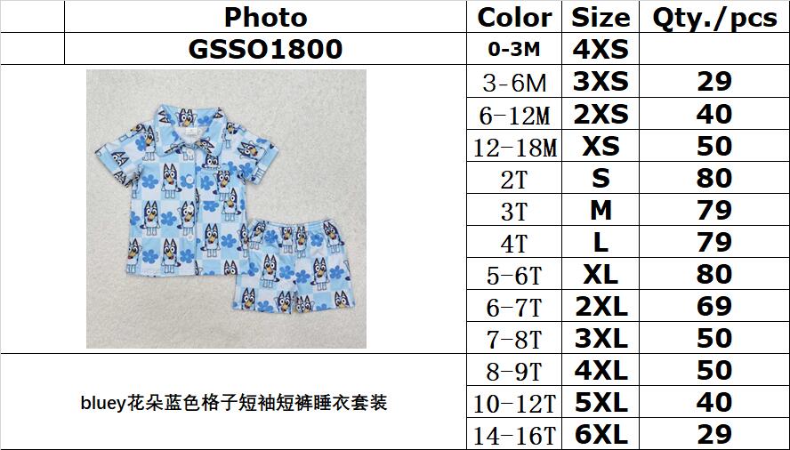 RTS NO MOQ ETA 5/7days Arrived GSSO1800 bluey flower blue plaid short-sleeved shorts pajama set