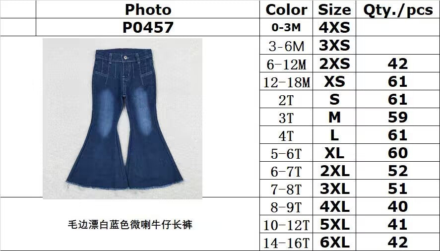 P0457 Raw edge bleached blue bootcut denim trousers