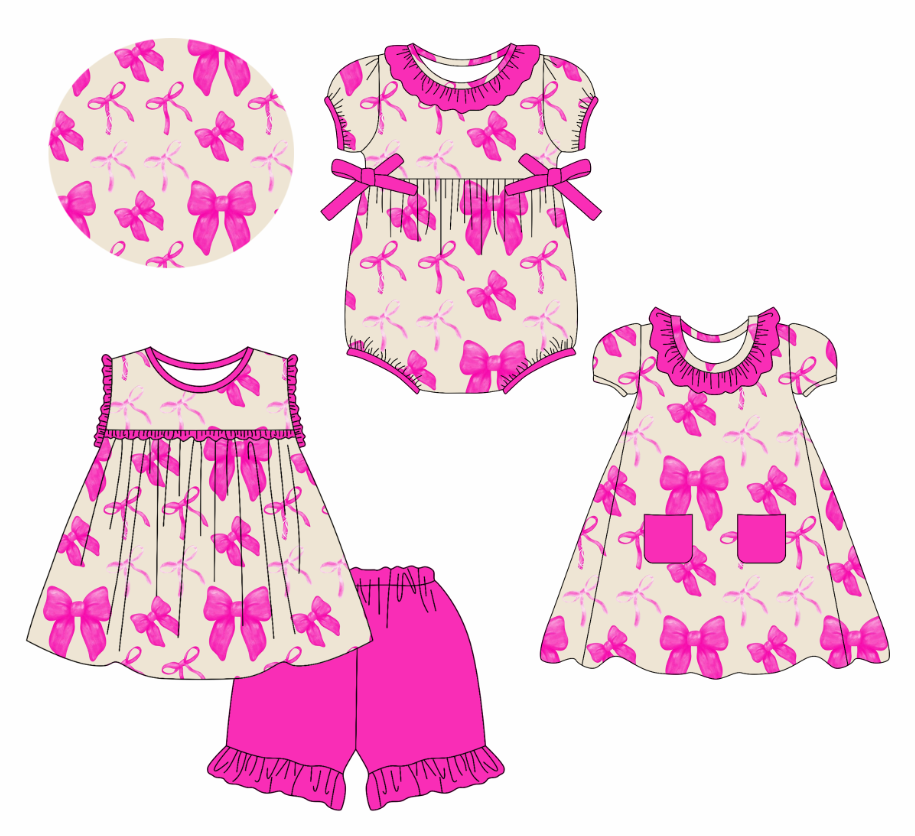 Custom summer bow baby girls clothes sets dress romper