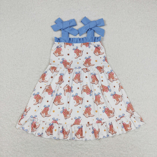 RTS no moq GSD1166 National Day bow boots blue lace suspender dress