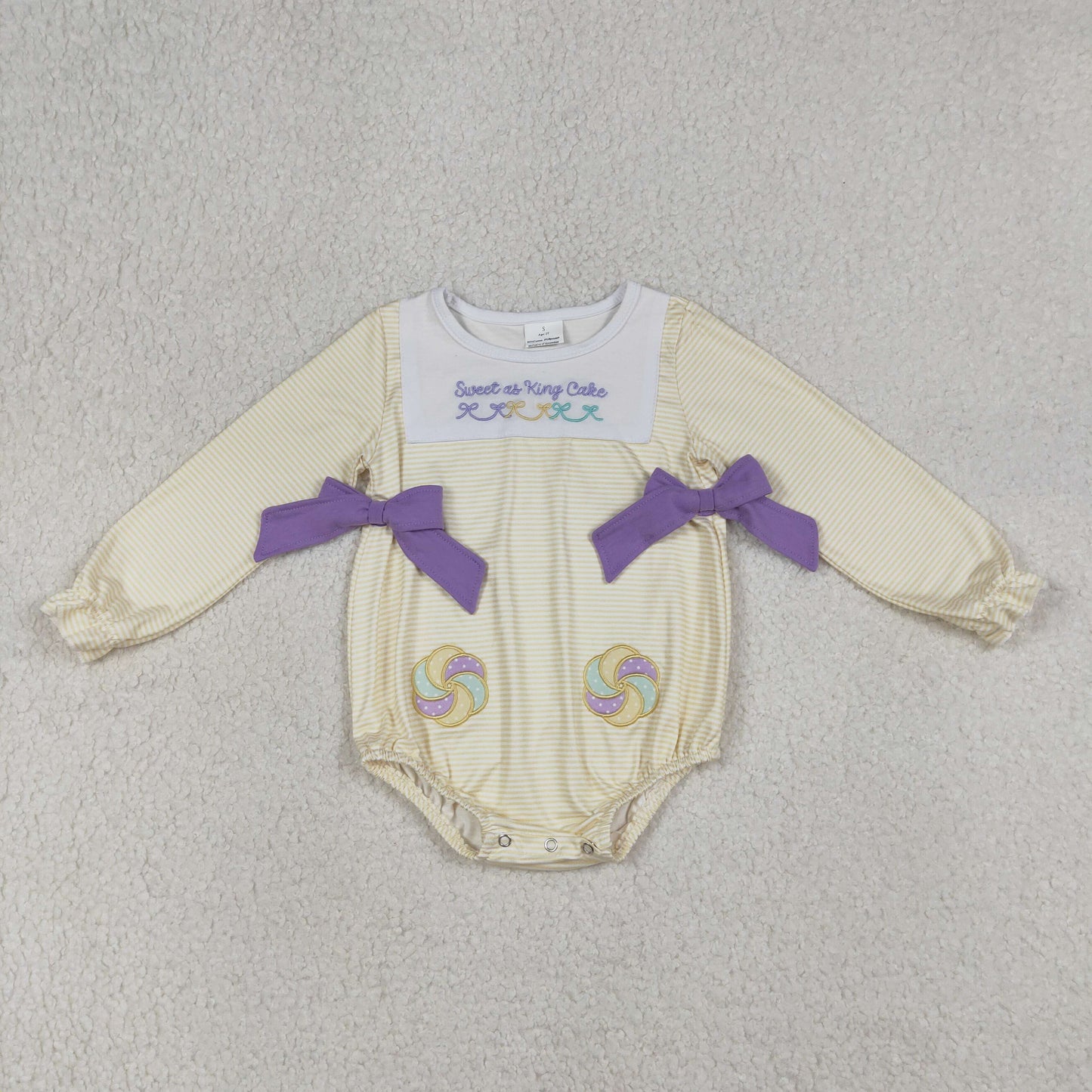 RTS NO MOQ（In Stock ) LR2770 Embroidered Sweet as King Cake Striped Long-Sleeved Jumpsuit