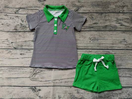 custom moq 5 eta 4-6weeks summer baby boys clothes team short sleeve green shorts set
