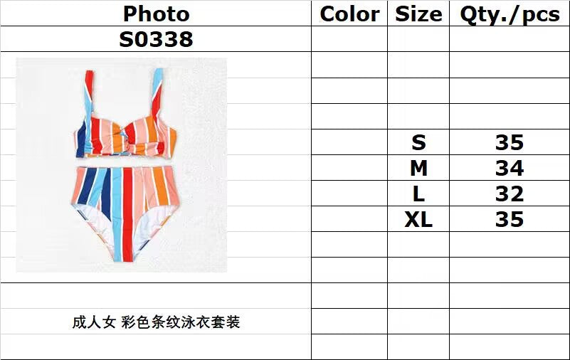 rts no moq S0338 Adult female colorful striped swimsuit set