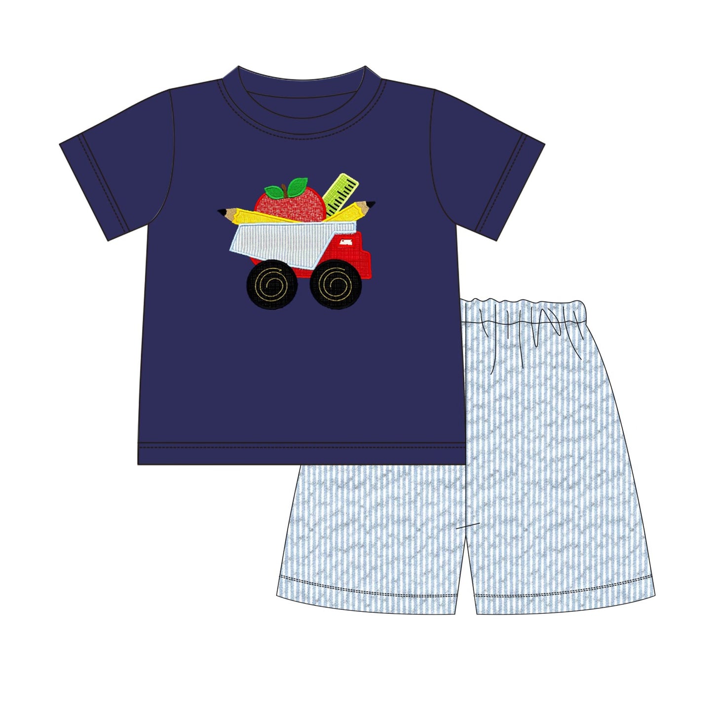 custom moq 5 eta 4-5 weeks baby boys clothes navy blue short sleeve shorts summer outfit