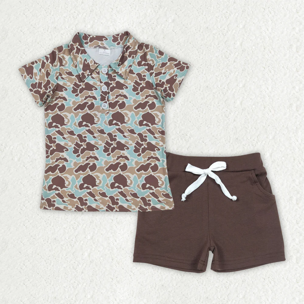 RTS NO MOQ Sibling Baby boy clothes camouflage short-sleeved shorts sets