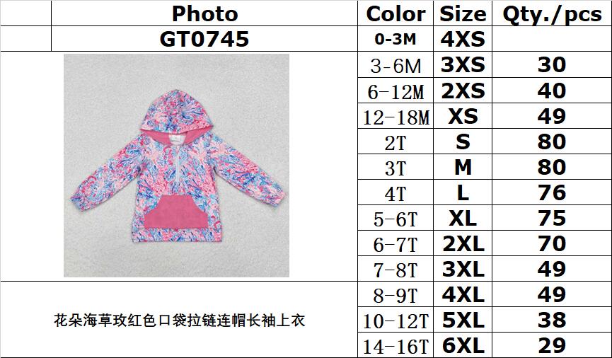 RTS NO MOQ ETA 5/7days arrived GT0745 Flower seagrass rose red pocket zipper hooded long-sleeved top