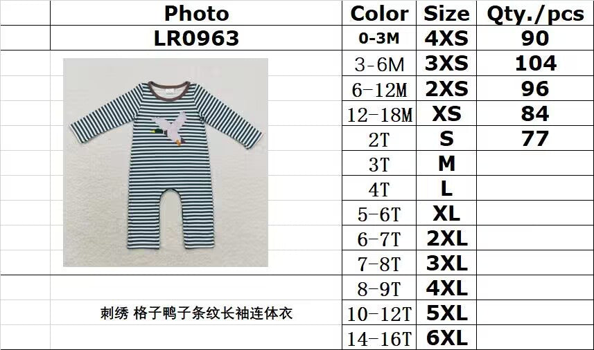 rts no moq LR0963 Embroidered plaid duck stripe long-sleeved jumpsuit