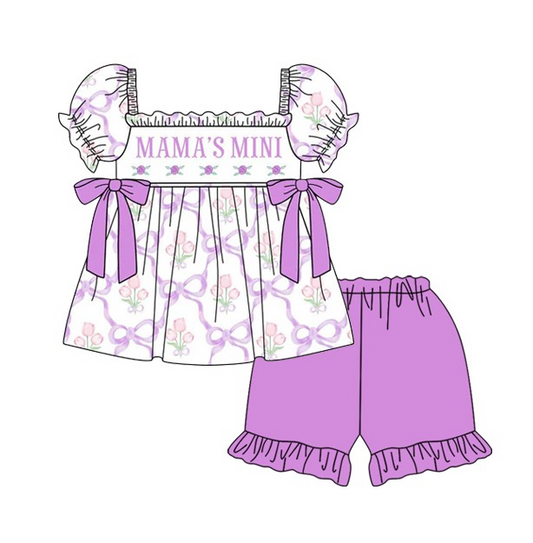 Deadline June 21 custom no moq baby summer purple bow girls sets purple sets