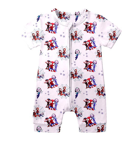 Custom moq 5 mix size milk silk baby boy clothes cartoon short sleeve romper