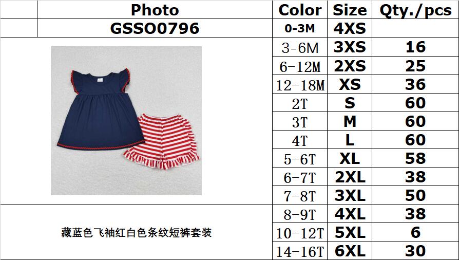 GSSO0796 Navy blue flying sleeves red and white striped shorts suit