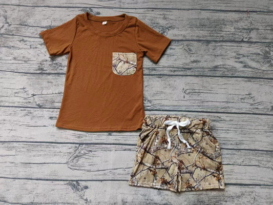 custom moq 5 eta 4-6weeks summer baby boys clothes brown short sleeve shorts set