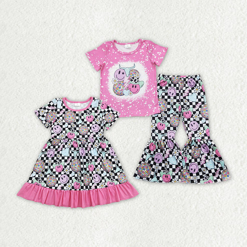 Baby Girls Disco Cow Skull Western Smile Sister Clothes Sets