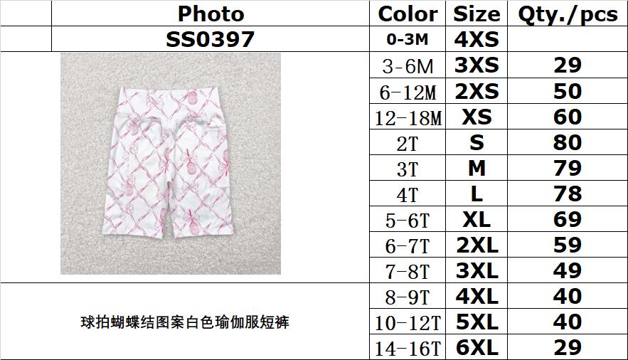 RTS NO MOQ SS0397 White yoga shorts with racket bow pattern