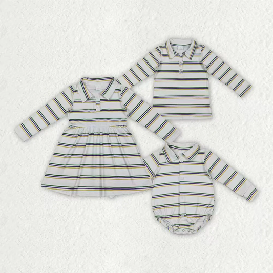 RTS NO MOQ Sibling baby girl clothes mardi gras long sleeve top & dress and romper