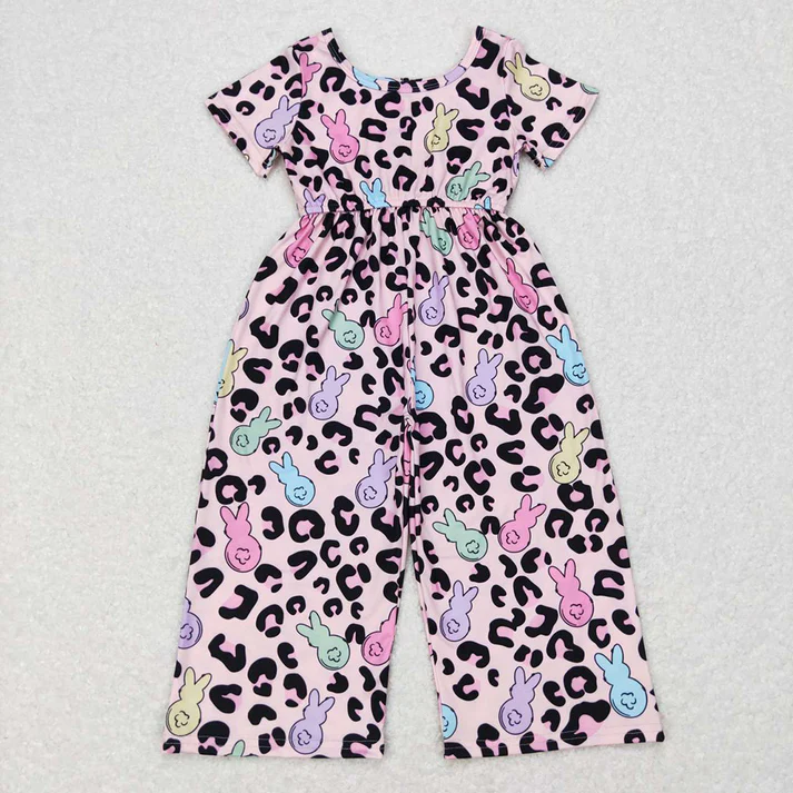 RTS baby girls clothes leopard short Sleeve dress jumpsuit