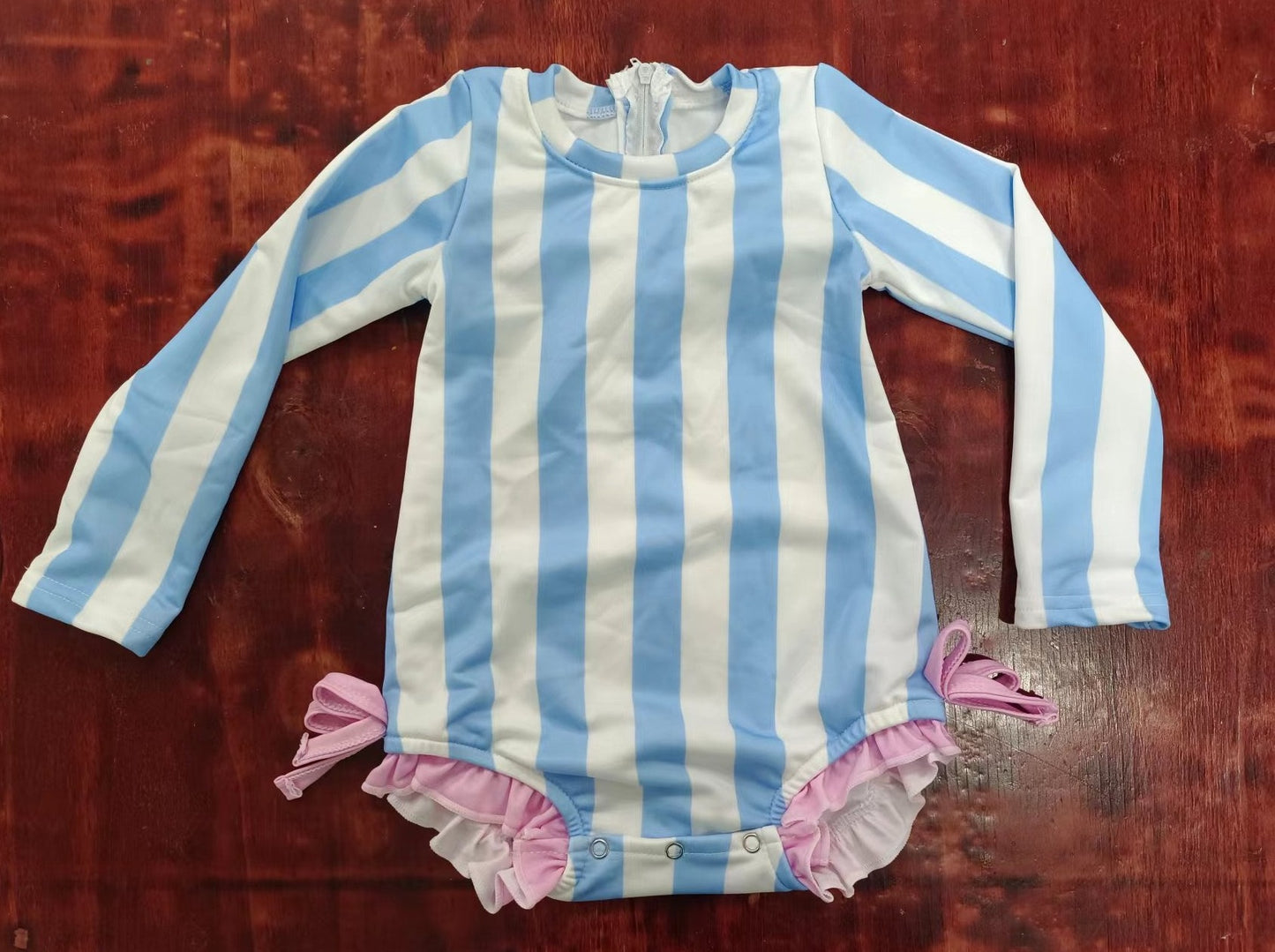 custom moq 5 eta 5weeks mix size Summer blue and white striped long sleeve swimsuit suit