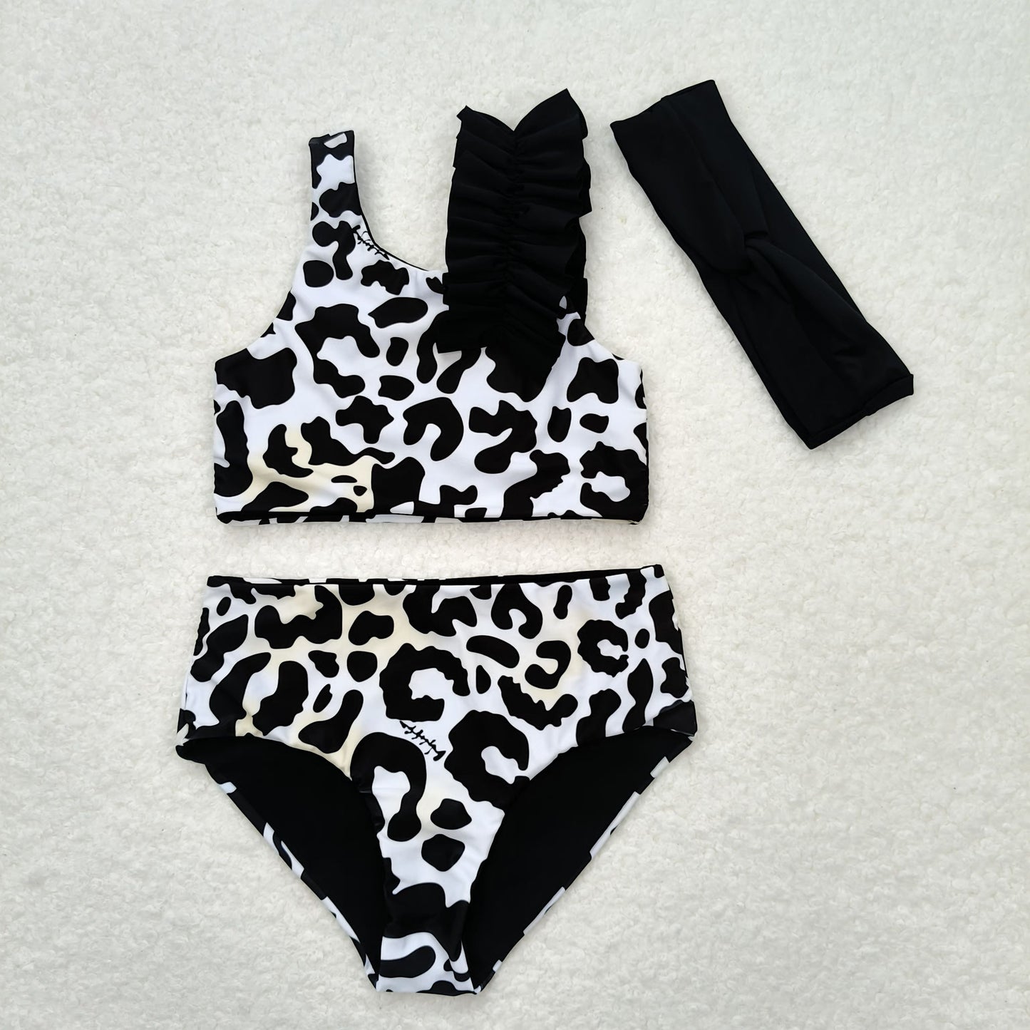 S0223 Leopard print orange and white swimsuit set