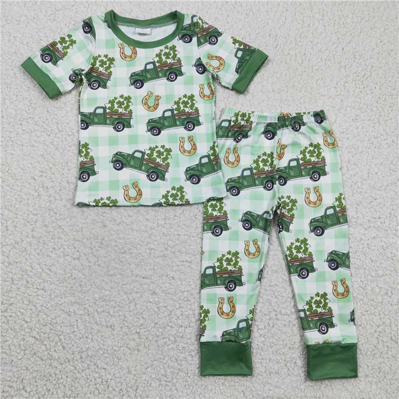 RTS NO MOQ St. Patrick's Four Leaf Clover Short Sleeve Pants Suit